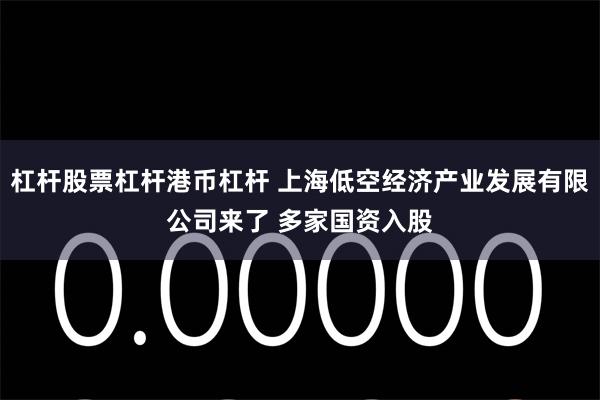 杠杆股票杠杆港币杠杆 上海低空经济产业发展有限公司来了 多家国资入股